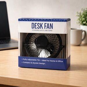 Compact Black Mini Desk Fan Powered by USB Cord